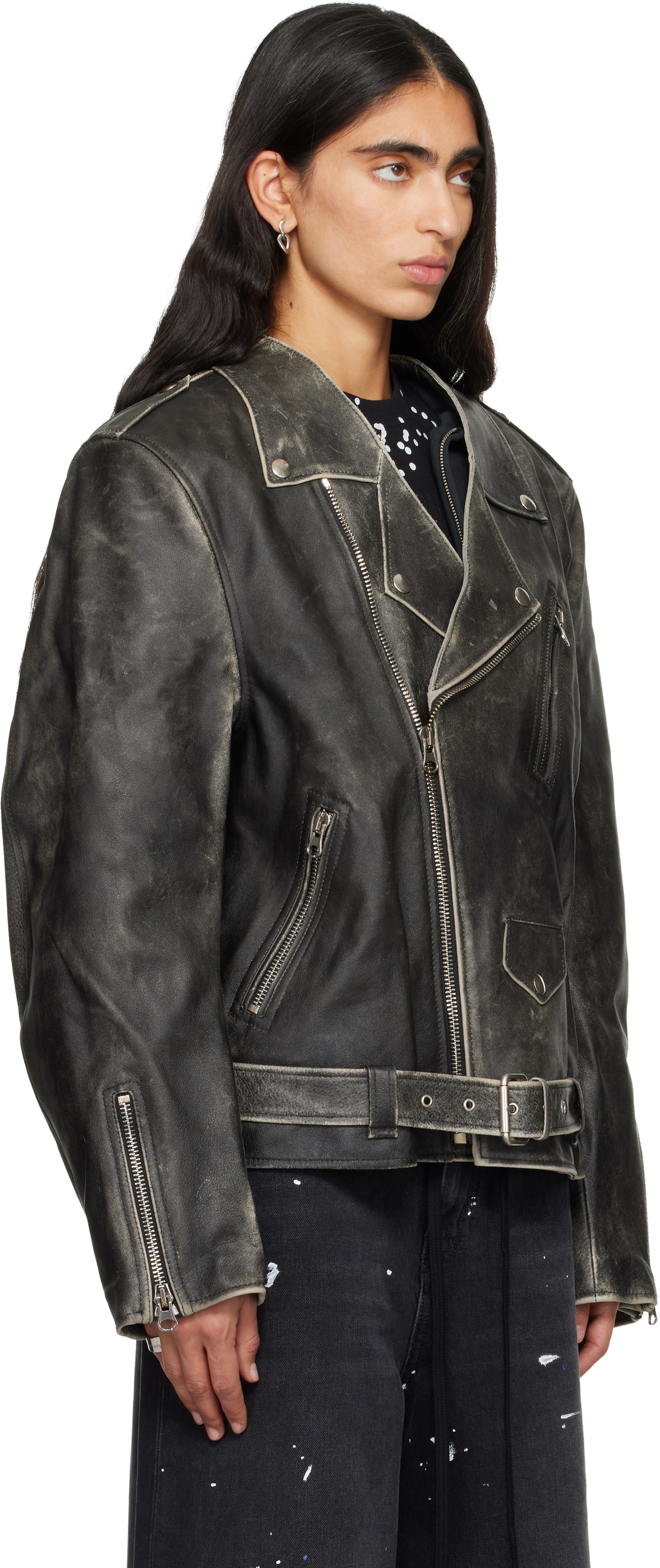 MM6 Maison Margiela Brown Faded Leather Jacket