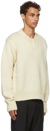 Jil Sander Off-White Wool V-Neck Sweater