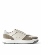 Brunello Cucinelli - Suede-Trimmed Full-Grain Leather Sneakers - White