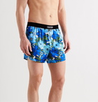 TOM FORD - Velvet-Trimmed Floral-Print Stretch-Silk Satin Boxer Shorts - Blue