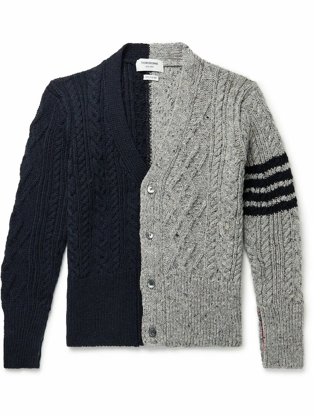 Photo: Thom Browne - Slim-Fit Cable-Knit Wool and Mohair-Blend Cardigan - Gray