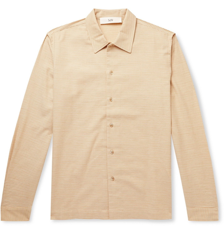 Photo: Séfr - Rami Checked Cotton and Wool-Blend Shirt - Neutrals