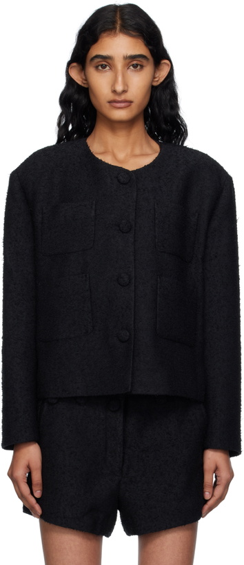 Photo: Pushbutton Black Collarless Tweed Jacket