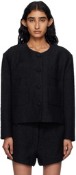 Pushbutton Black Collarless Tweed Jacket