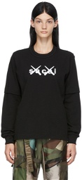 Sacai Black KAWS Edition Flocked Logo Long Sleeve T-Shirt