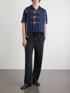 KAPITAL - Toggle & Maille Convertible-Collar Printed Woven Shirt - Blue