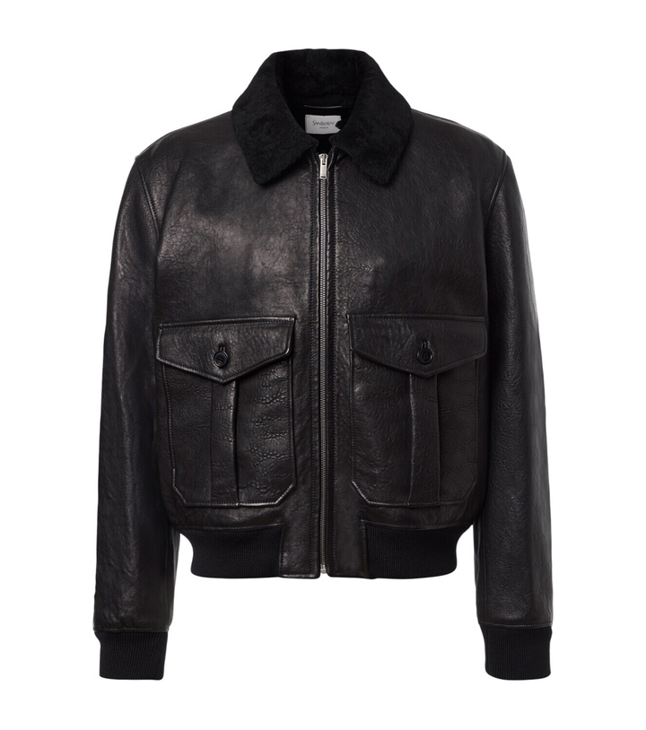 Photo: Saint Laurent Shearling-trimmed leather bomber jacket