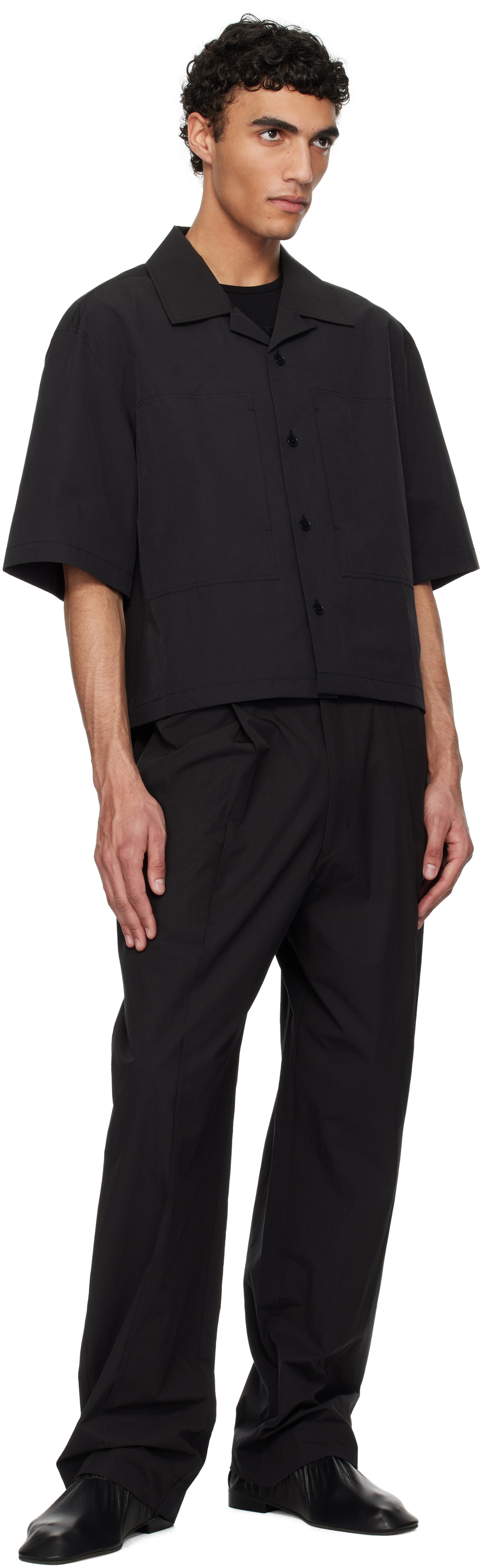AMOMENTO Black Belted Tuck Banding Trousers