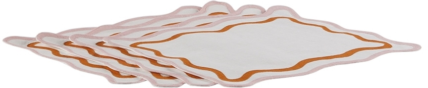 Misette Pink & Orange Grid Embroidered Linen Placemat Set