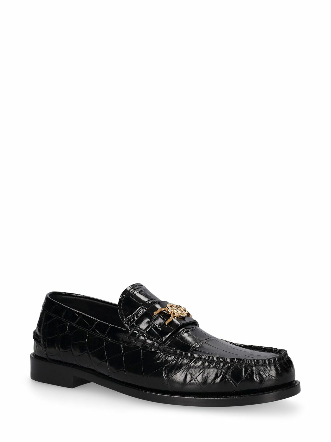 Versace Croc-Embossed Black Loafers with Gold Medusa Detail Versace Medusa crocodile-embossed Leather Loafers | Black  main image 3