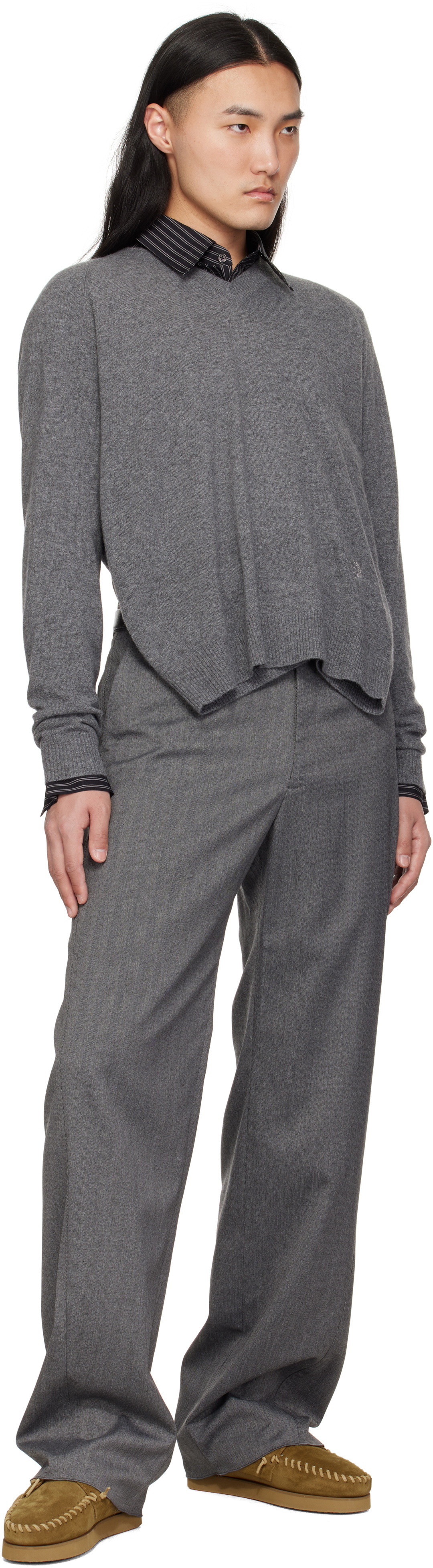 Commission Gray Double Front V-Neck Sweater
