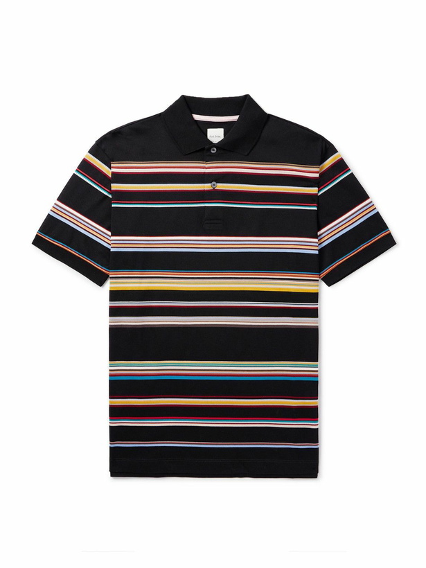 Photo: Paul Smith - Striped Cotton-Piqué Polo Shirt - Black