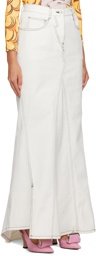 Pushbutton White Vented Denim Maxi Skirt