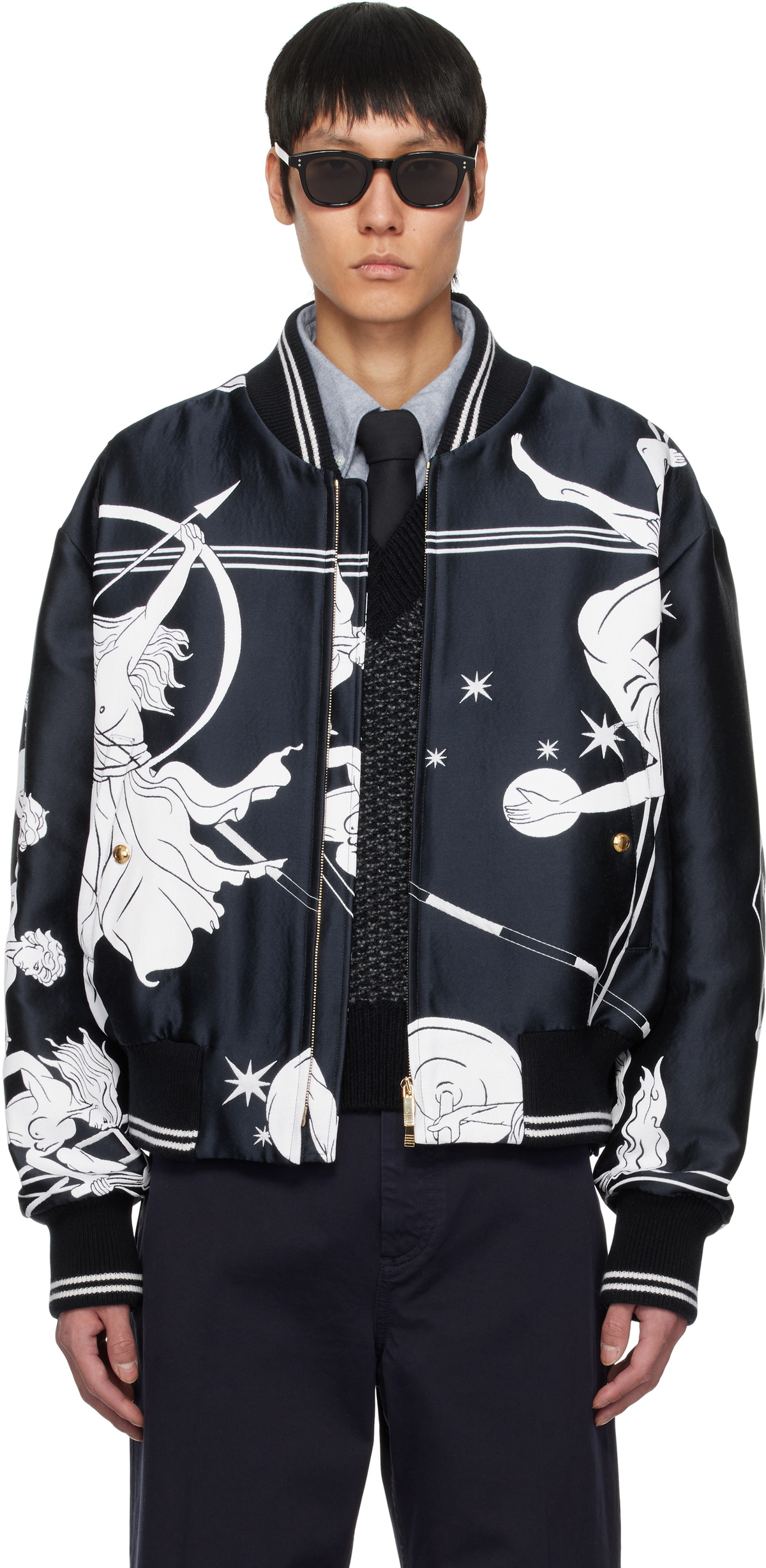 Thom Browne Navy Oversized Olympic Constellation Bomber Jacket