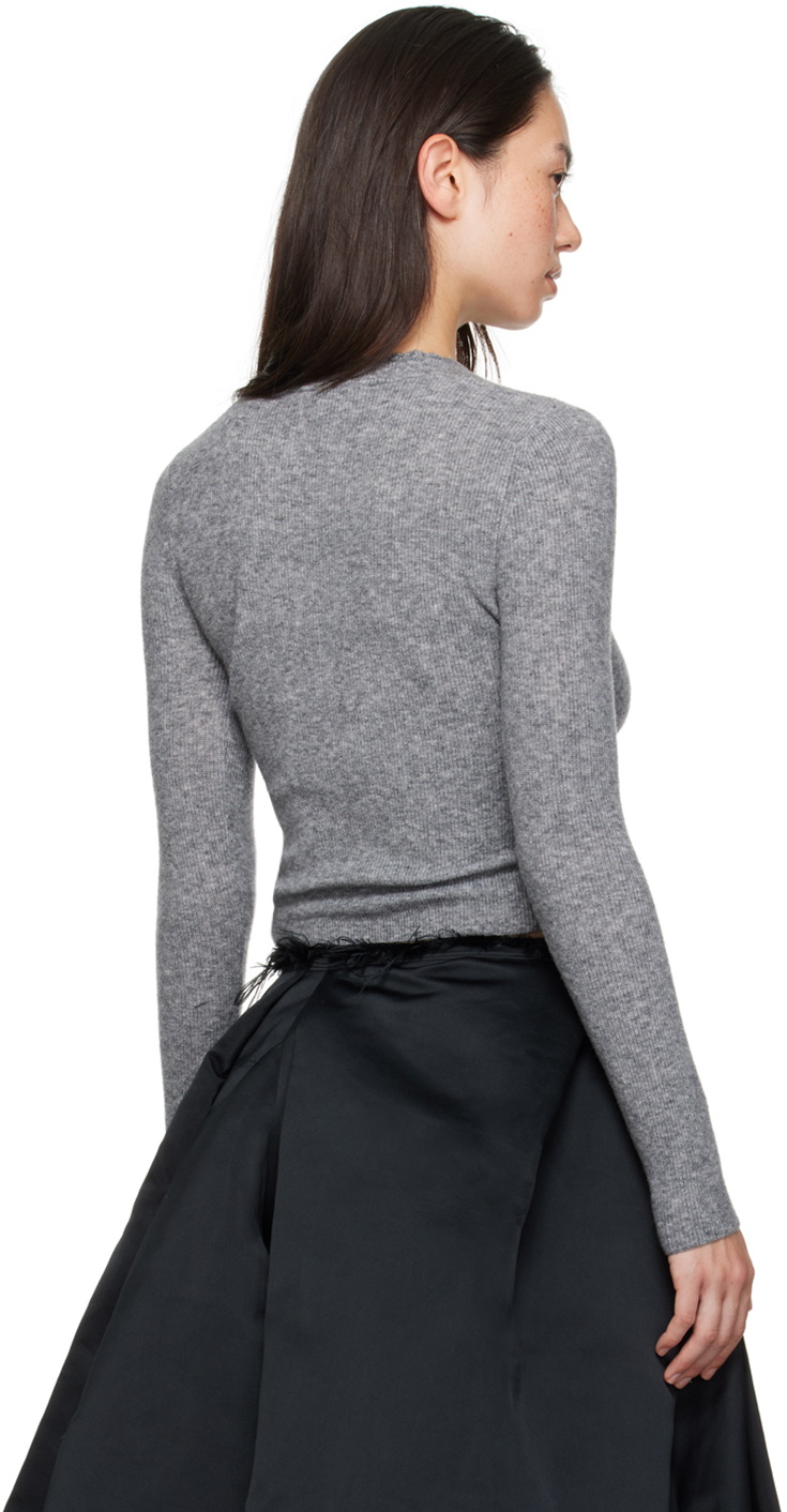 SHUSHU/TONG Gray Lace-Trimmed V-Neck Sweater Shushu/Tong