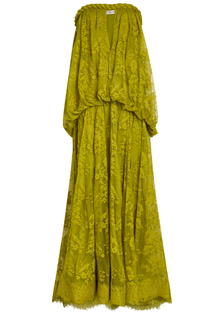Zimmermann Luna Strapless Lace Gown Olive