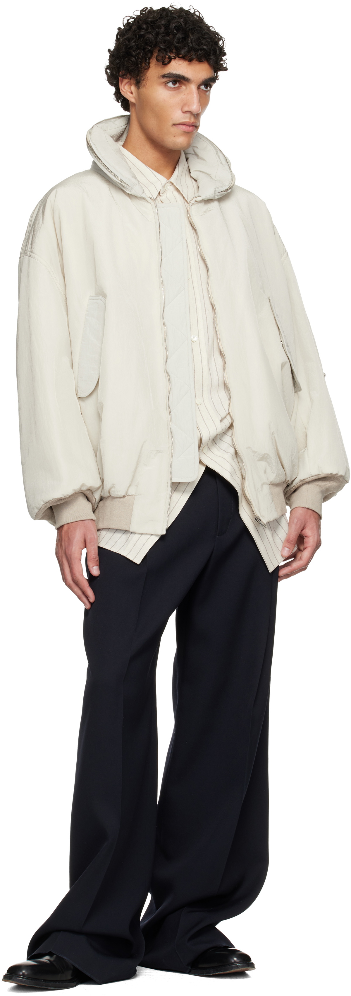 Hed Mayner Off-White Crinkled Bomber Jacket