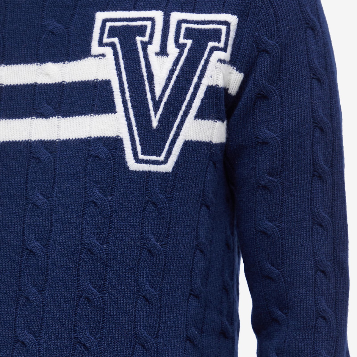 Valentino Men's V Logo Crew Knit in Blue/Ivory Valentino