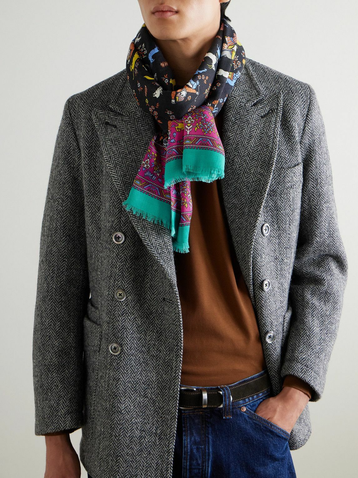 Drake's - HIM Mughal Fringed Printed Wool and Silk-Blend Scarf