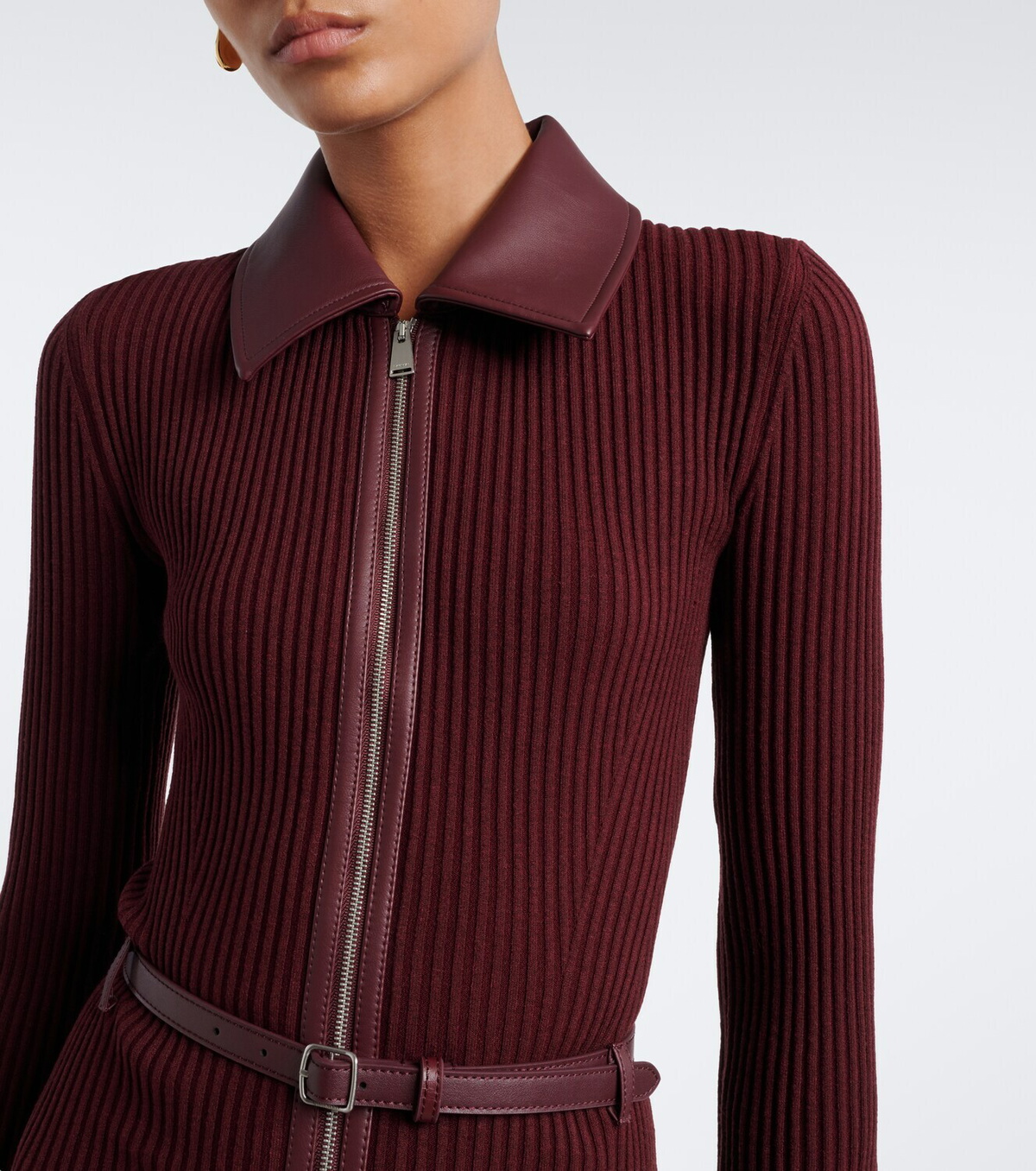 Simkhai Ismelle belted ribbed-knit shirt dress