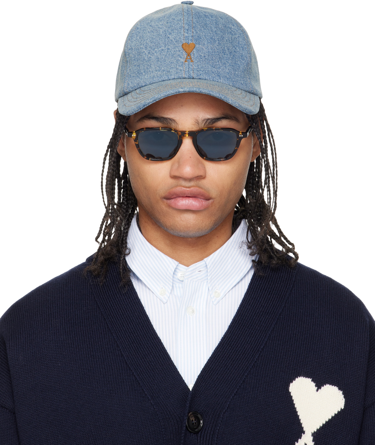 AMI Paris Blue Denim Ami de Coeur Embroidery Cap AMI