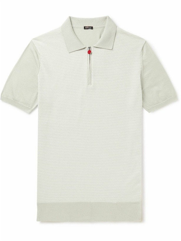 Photo: Kiton - Printed Cotton Half-Zip Polo Shirt - Gray