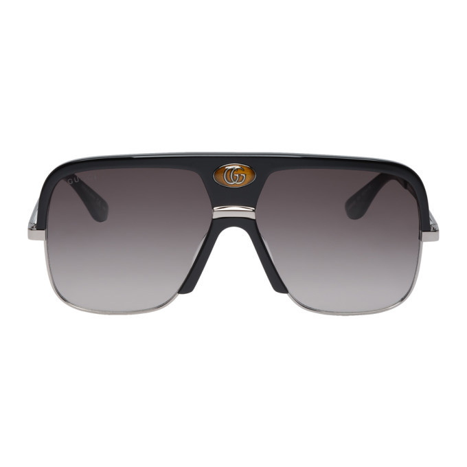 Photo: Gucci Black and Grey Double G Aviator Sunglasses