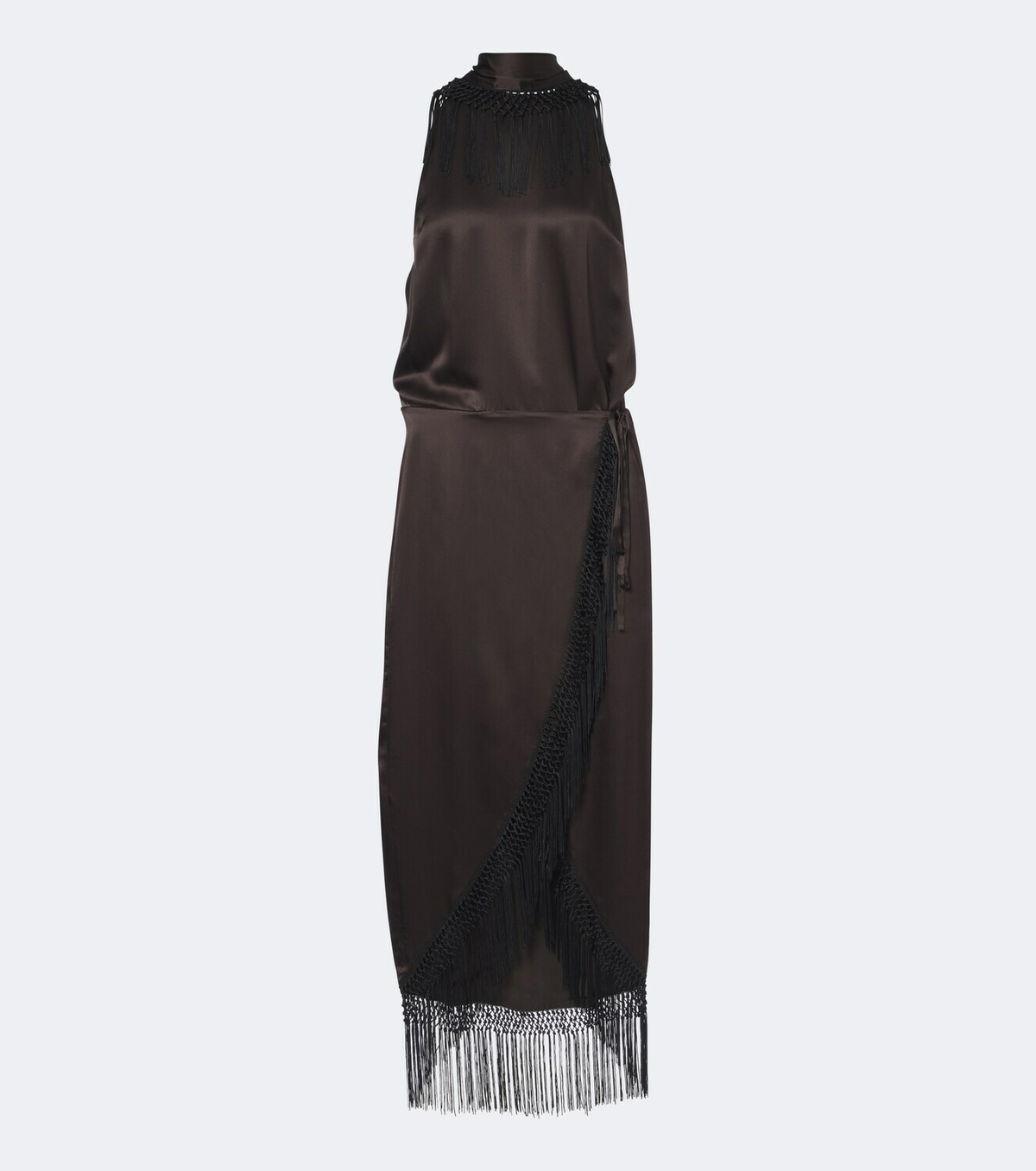 SIR Lula fringed asymmetric silk maxi dress