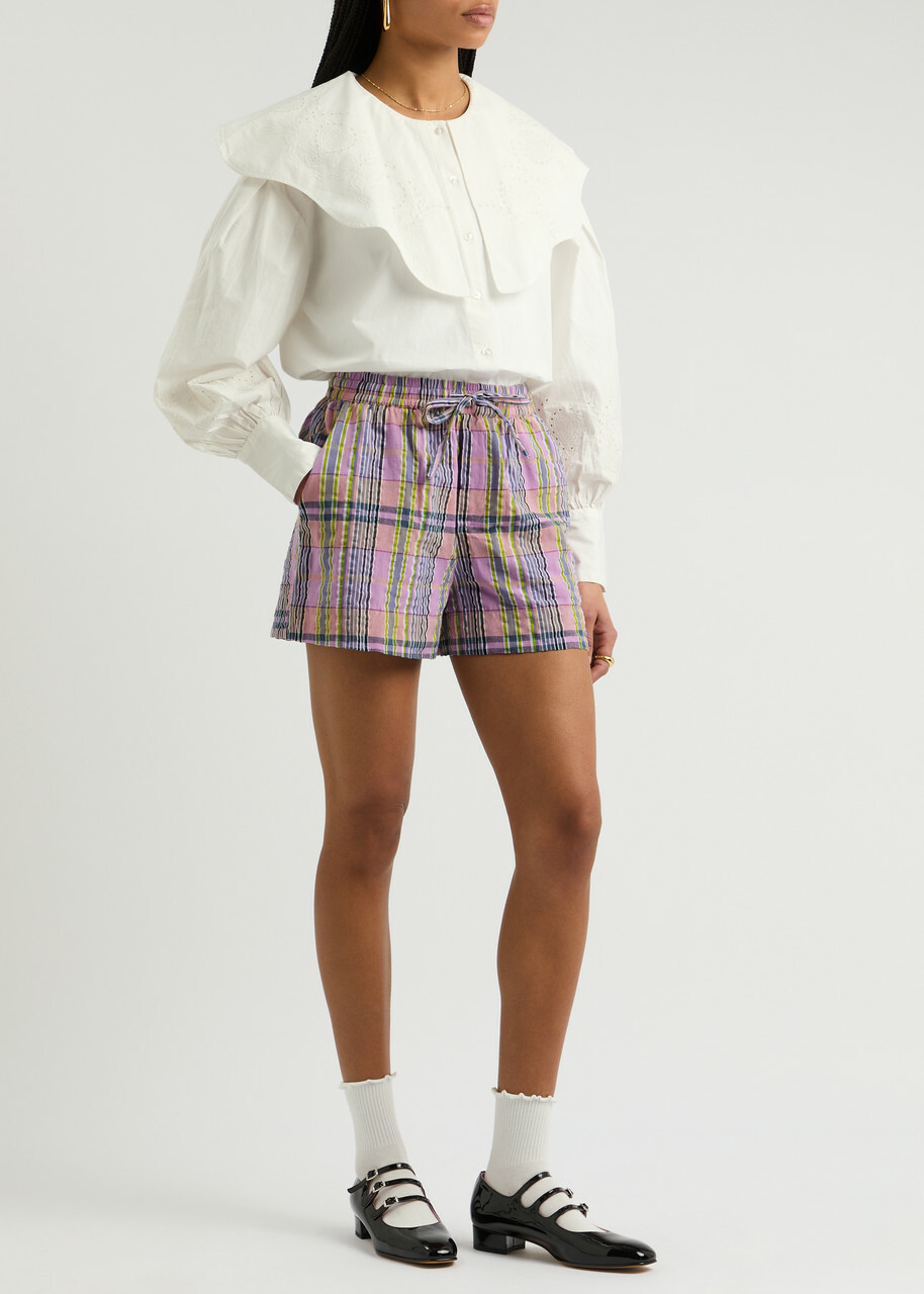 Damson Madder Cindy Checked Cotton Shorts Lilac