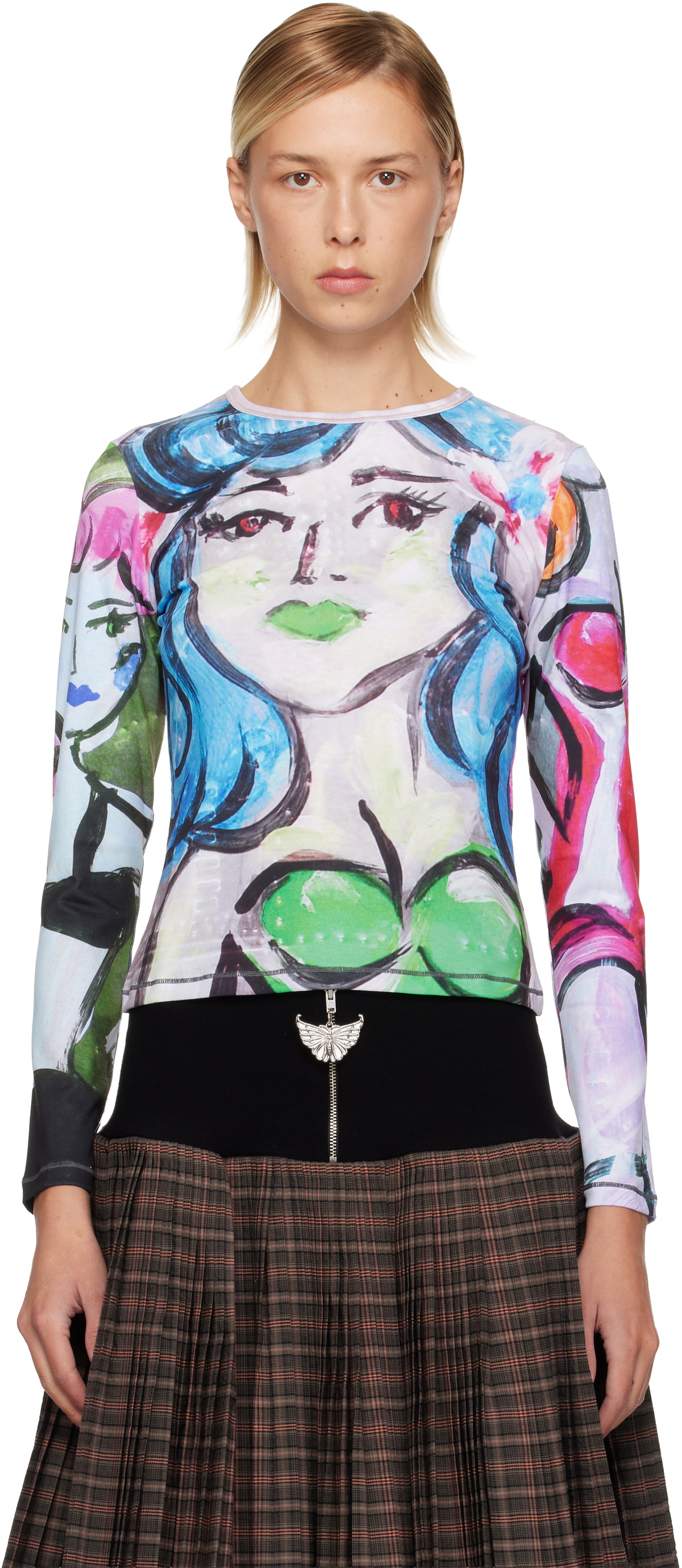 Chopova Lowena White Kitty Beaded Long Sleeve T-Shirt Chopova Lowena