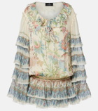 Etro Printed ruffled lace-trimmed silk minidress
