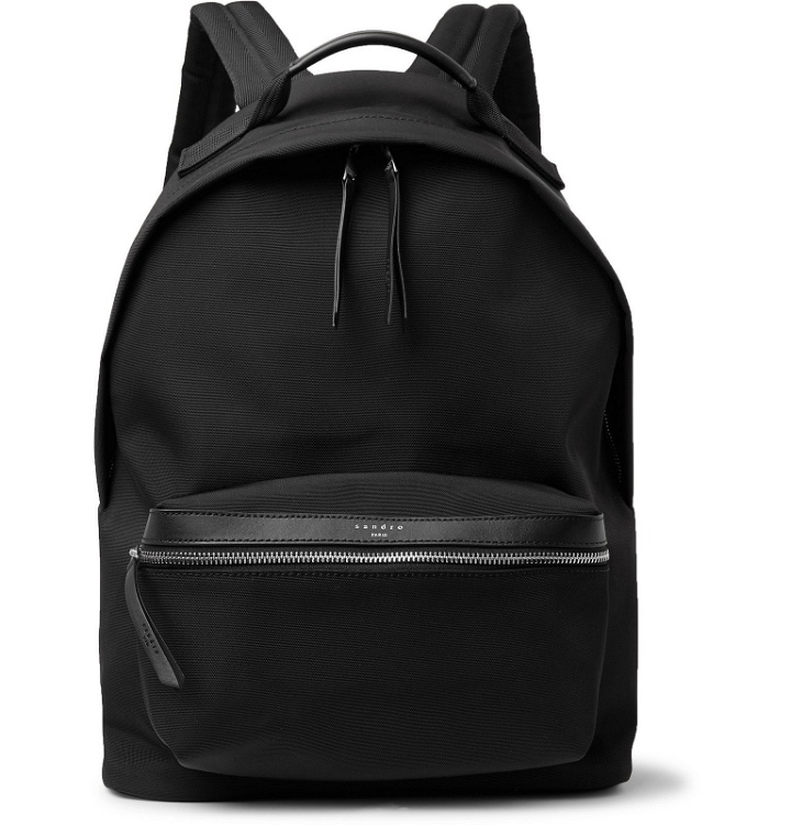 Photo: Sandro - Leather-Trimmed Canvas Backpack - Black