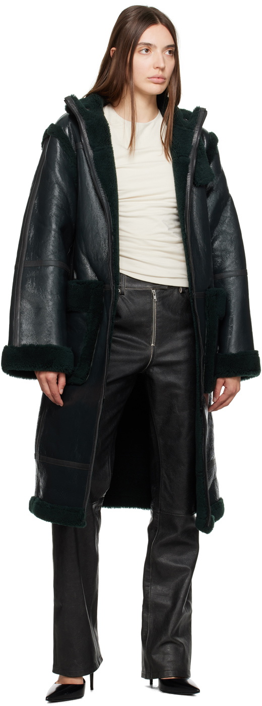 Helmut Lang Khaki Zip Shearling Coat