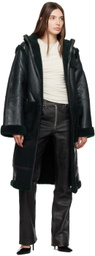 Helmut Lang Khaki Zip Shearling Coat