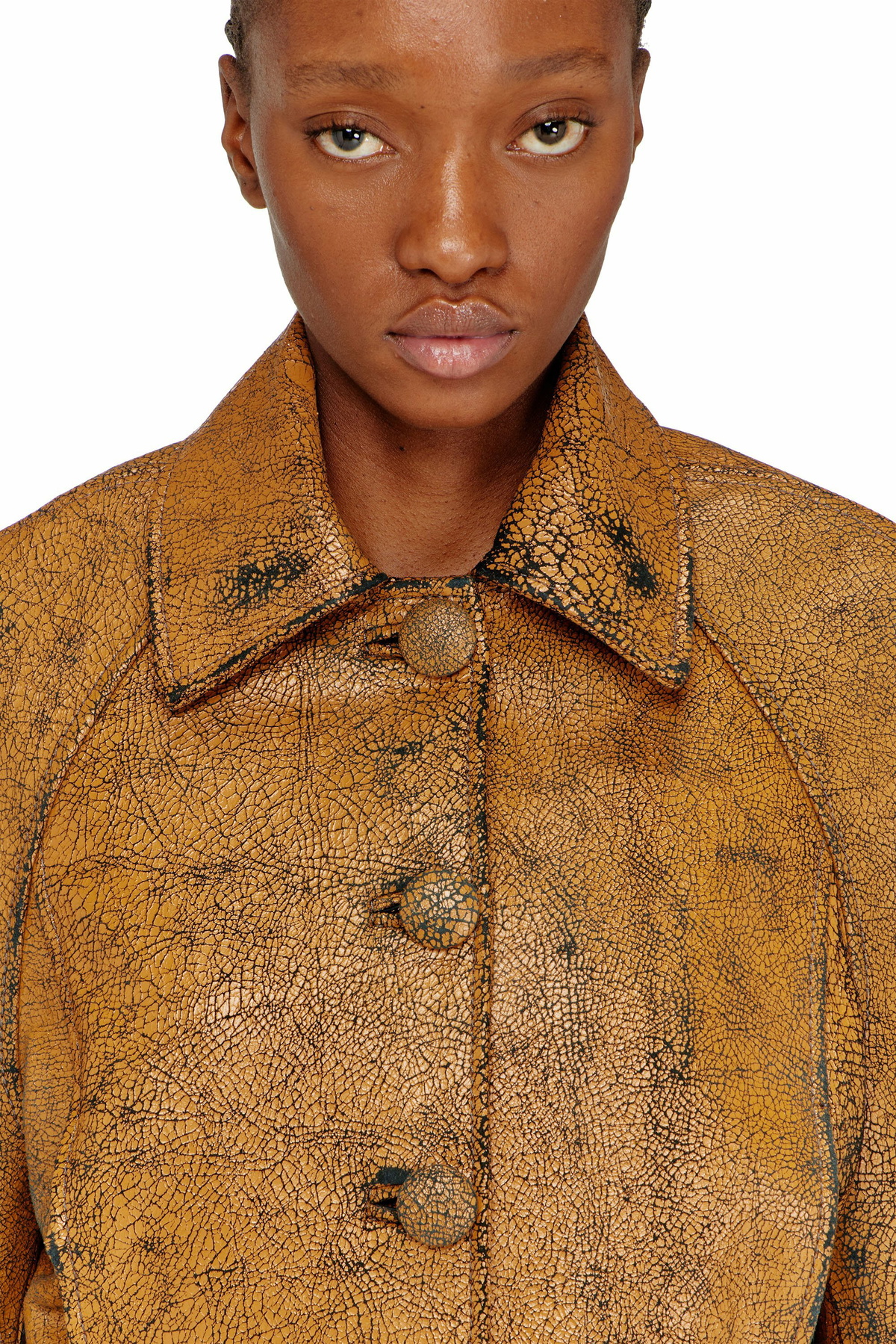 Diesel Cropped cocoon jacket in crackle leather - Leather jackets Womens in Brown
