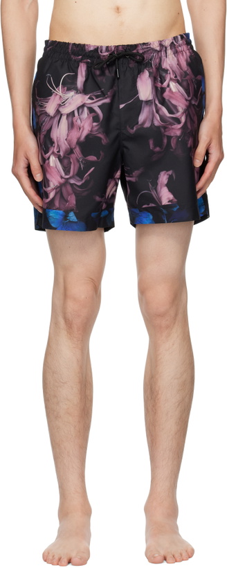 Photo: Dries Van Noten Black & Blue Patterned Swim Shorts
