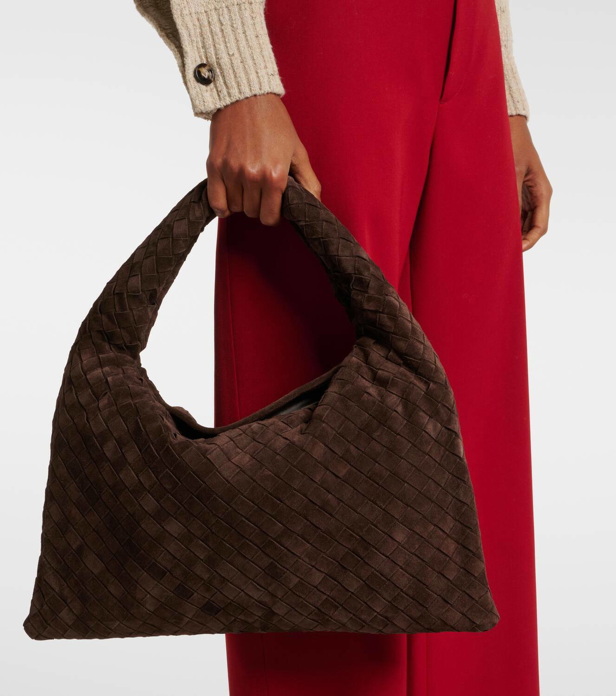 *BOTTEGA VENETA*Brown Suede Small Hop ショルダーバッグ Bottega Veneta Hop Intrecciato Small suede tote bag Bottega
