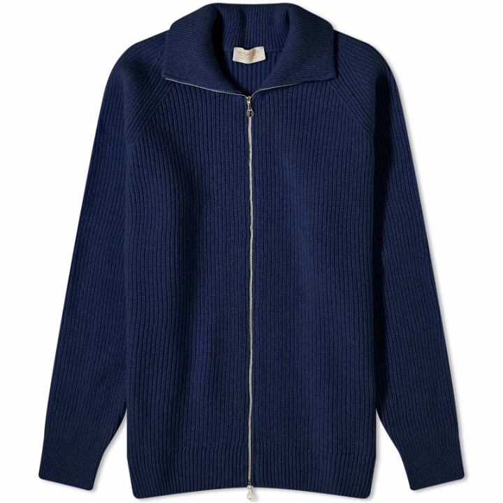 Photo: John Smedley Men's Thatch Ribbed Zip Knit in Nordic Blue