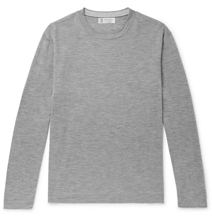 Photo: Brunello Cucinelli - Mélange Cashmere and Silk-Blend Sweater - Gray