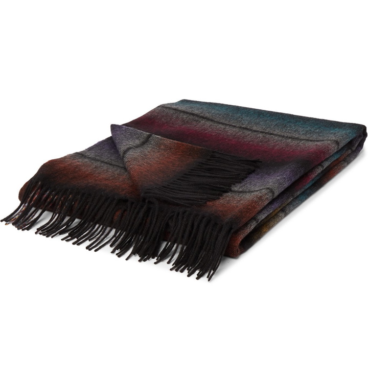 Photo: PAUL SMITH - Fringed Striped Wool and Cashmere-Blend Blanket - Blue