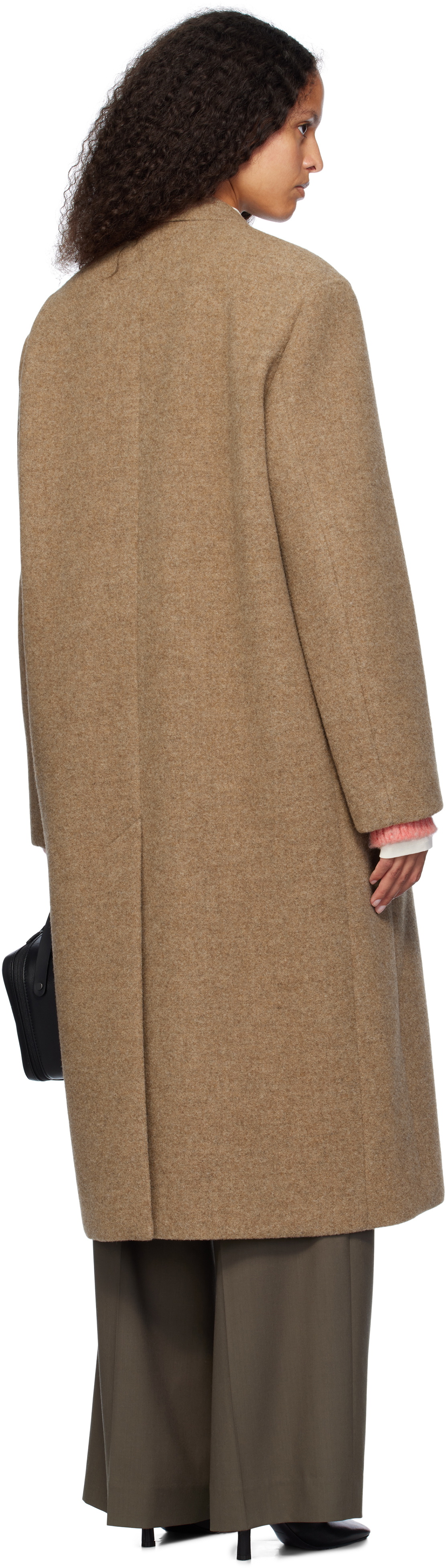 AURALEE Brown Sponge Wool Melton Chesterfield Coat Auralee