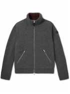 Moncler - Slim-Fit Logo-Appliquéd Shearling-Trimmed Wool Down Zip-Up Cardigan - Gray