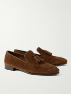 Manolo Blahnik - Chester Leather-Trimmed Suede Tasselled Loafers - Brown