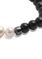 Tateossian Gear Trio Pearl and Wood Beaded Bracelet Black