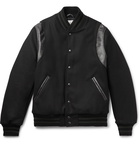 Golden Bear - Hayes Leather-Panelled Melton Virgin Wool-Blend Bomber Jacket - Black