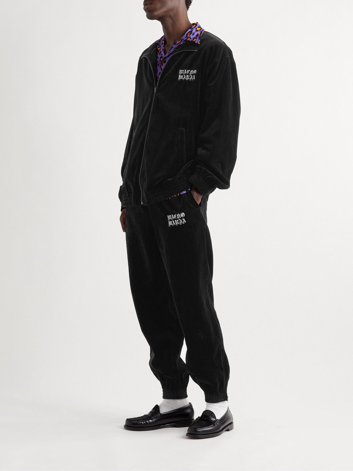 Wacko Maria - Tapered Logo-Embroidered Cotton-Velvet Sweatpants