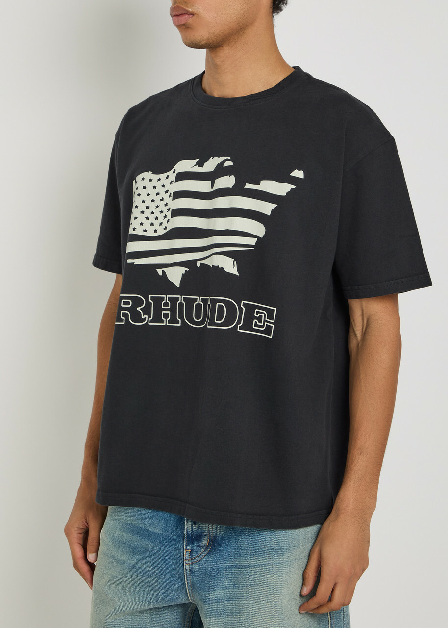 Rhude Banner Printed Cotton T-shirt Black