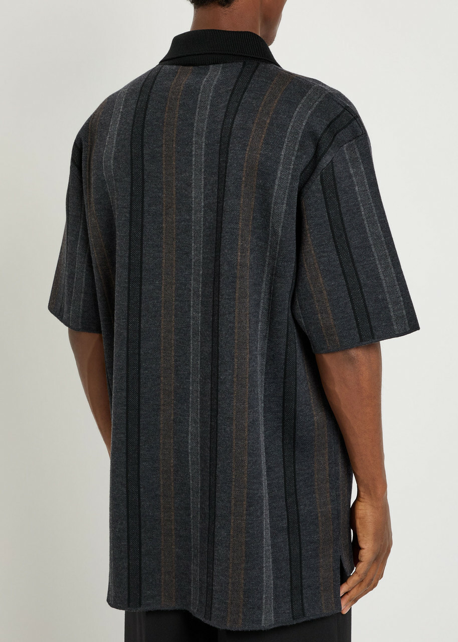 Calvin Klein Striped Wool Polo Shirt Black