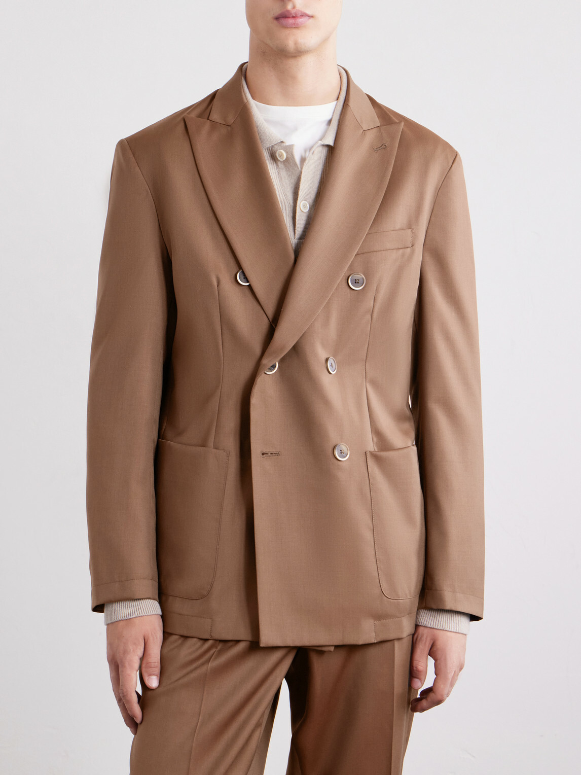 Barena - Double-Breasted Virgin Wool-Gabardine Suit Jacket - Brown