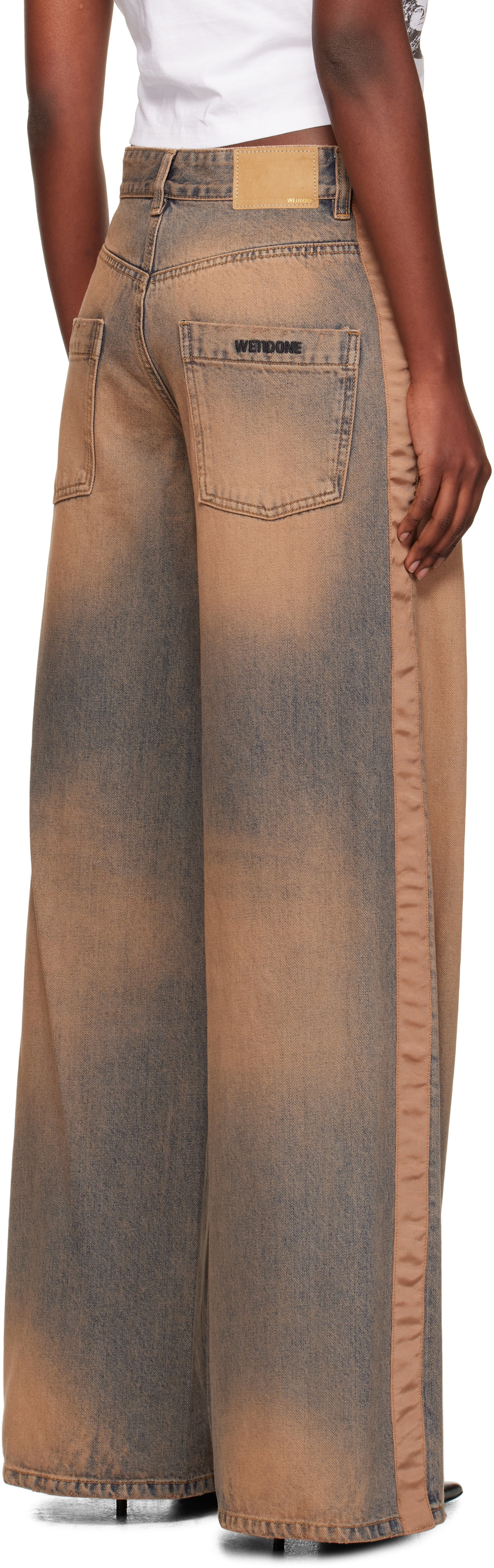 We11done Blue & Beige Side-Striped Jeans